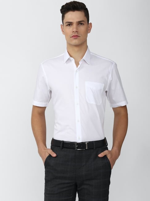 Peter England White Cotton Regular Fit Shirt