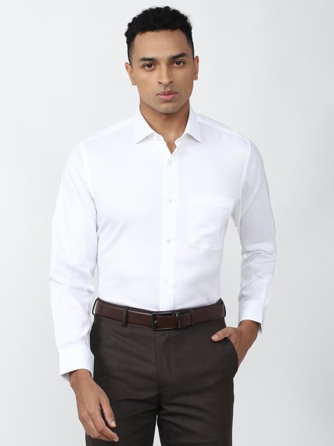 Van Heusen White Cotton Regular Fit Self Pattern Shirt