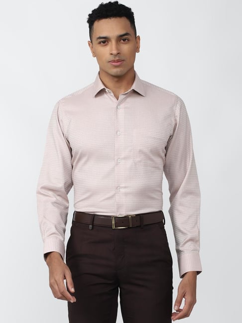 Van Heusen Pink Cotton Regular Fit Self Pattern Shirt