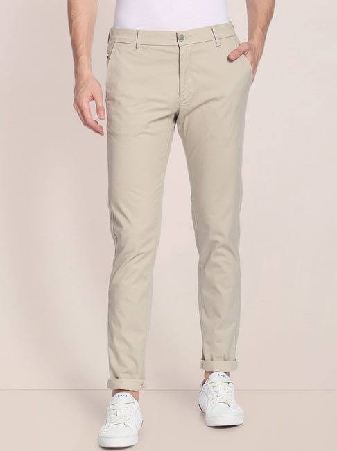 U S Polo Assn U.S. Polo Assn. Beige Regular Fit Self Pattern Chinos