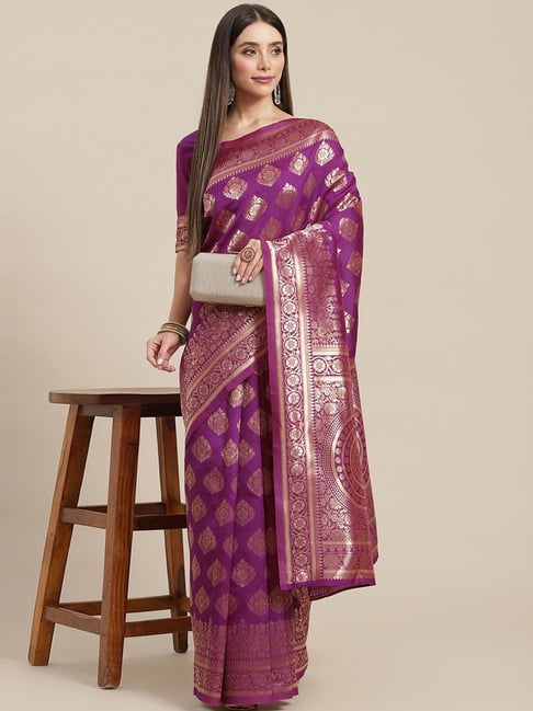 Satrani Purple Woven Saree With Unstitched Blouse Price in India