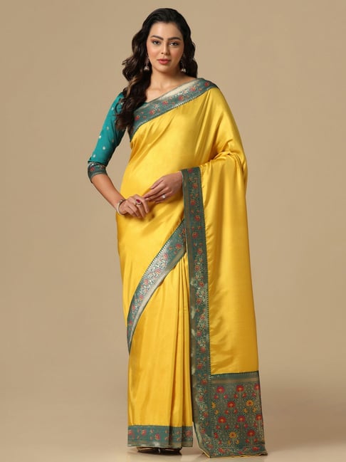 Satrani Yellow Woven Saree With Unstitched Blouse Price in India