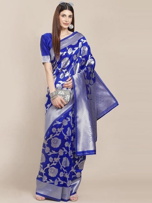 Satrani Blue Woven Saree With Unstitched Blouse Price in India