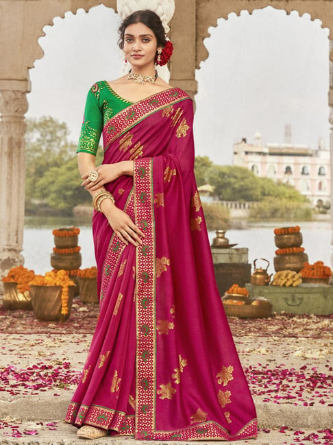 Satrani Pink Printed Saree With Unstitched Blouse Price in India