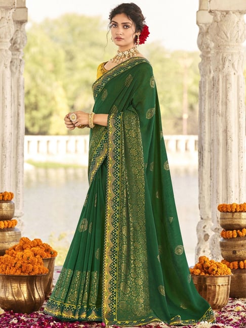 Satrani Green Printed Saree With Unstitched Blouse Price in India