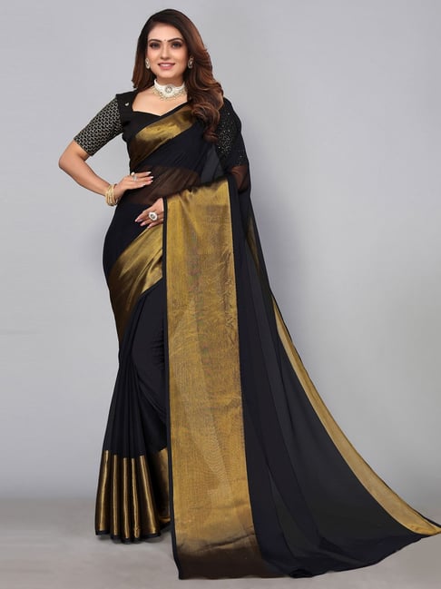 Satrani Black Woven Saree With Unstitched Blouse Price in India