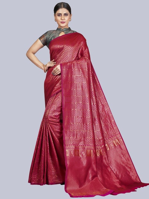 Satrani Pink Woven Saree With Unstitched Blouse Price in India