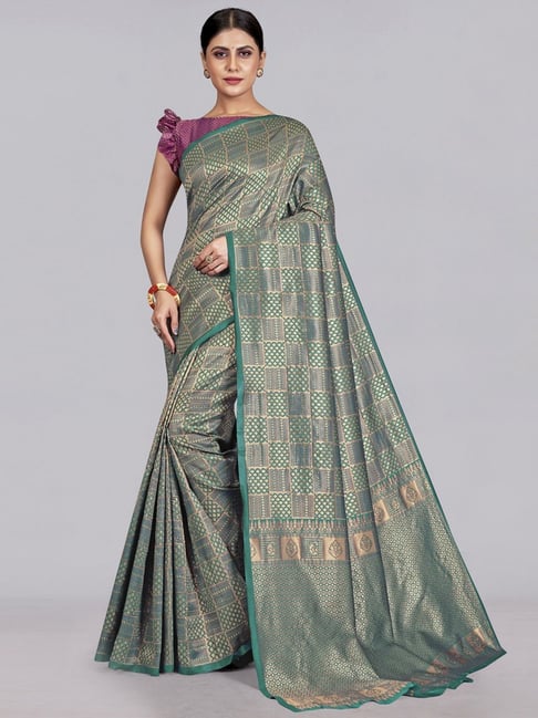 Satrani Green Woven Saree With Unstitched Blouse Price in India