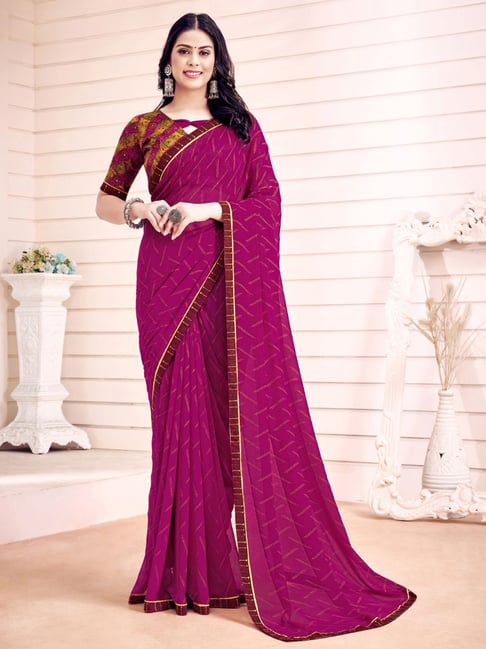 Satrani Pink Printed Saree With Unstitched Blouse Price in India