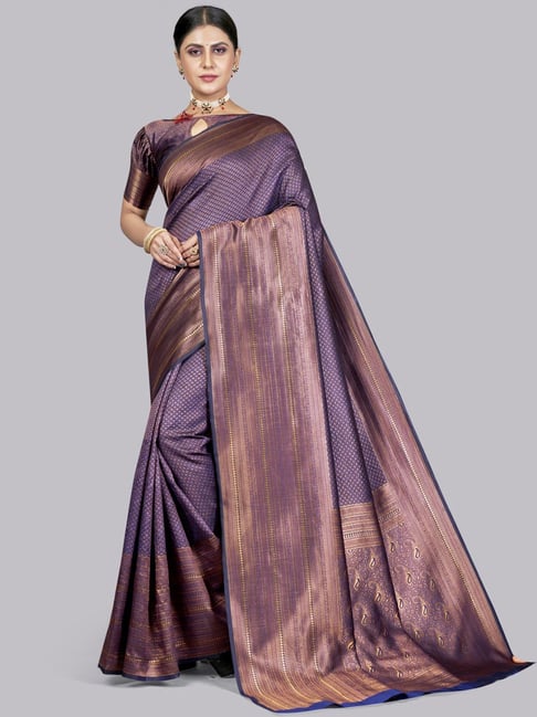 Satrani Blue Woven Saree With Unstitched Blouse Price in India
