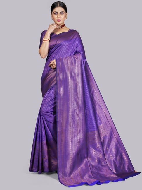 Satrani Blue Woven Saree With Unstitched Blouse Price in India