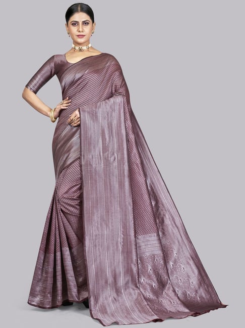 Satrani Purple Woven Saree With Unstitched Blouse Price in India