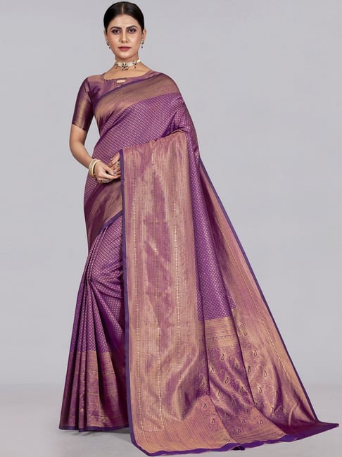 Satrani Purple Woven Saree With Unstitched Blouse Price in India