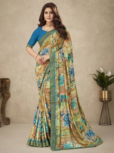 Satrani Multicolored Printed Saree With Unstitched Blouse Price in India