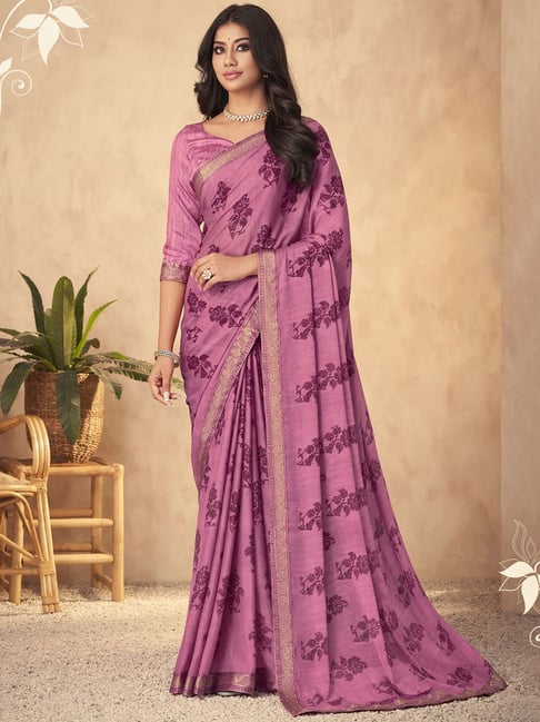 Satrani Pink Printed Saree With Unstitched Blouse Price in India