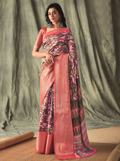 Satrani Multicolored Printed Saree With Unstitched Blouse Price in India