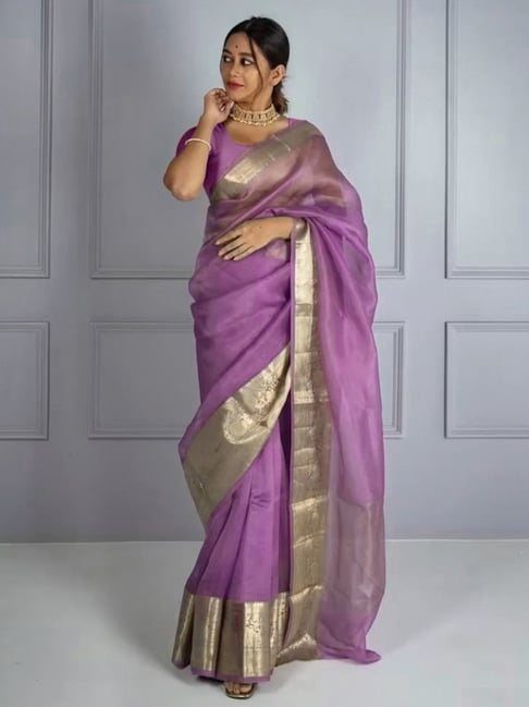 Satrani Purple Woven Saree With Unstitched Blouse Price in India