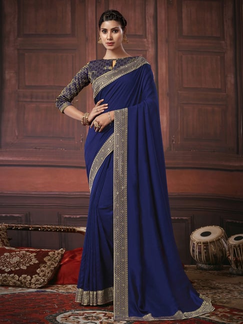 Navy blue saree hot sale with golden blouse