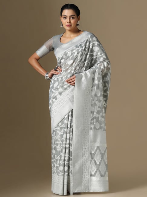 Satrani Grey Woven Saree With Unstitched Blouse Price in India