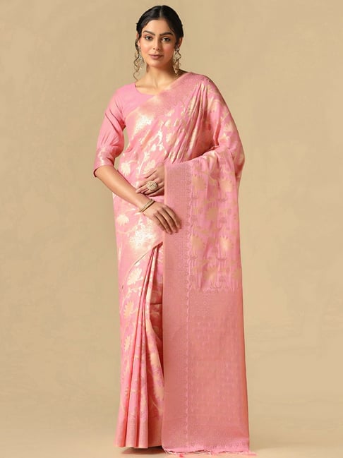 Satrani Pink Woven Saree With Unstitched Blouse Price in India