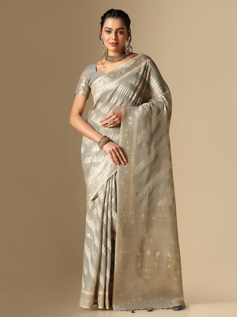 Satrani Grey Woven Saree With Unstitched Blouse Price in India