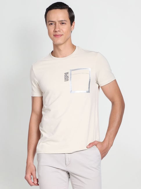 U.S. Polo Assn. Off White Slim Fit Printed T-Shirt