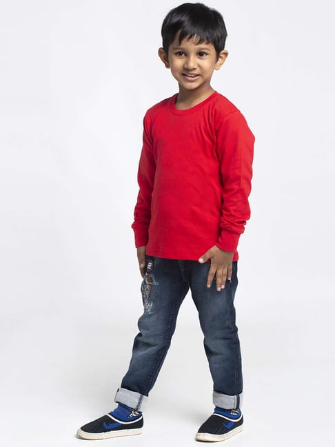 Friskers Boys Red Maroon Cotton Full Sleeves T-Shirt (Pack of 2)