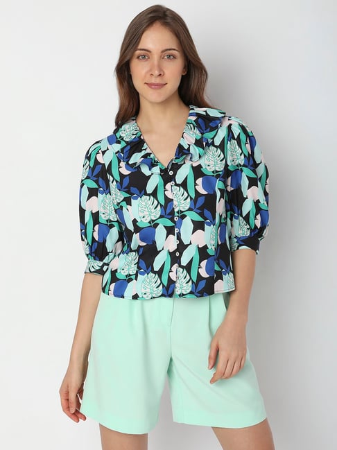 Vero Moda Black & Blue Printed Top