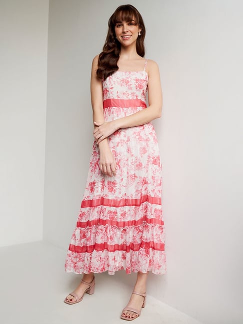 AND Pink & White Floral Print Gown Price in India