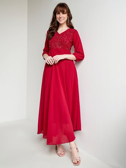 AND Maroon Embellished Gown Price in India