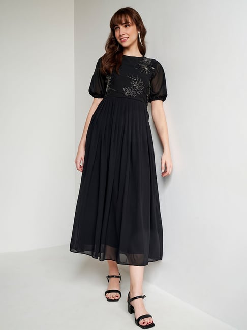 AND Black Embellished Midi Dress Price in India