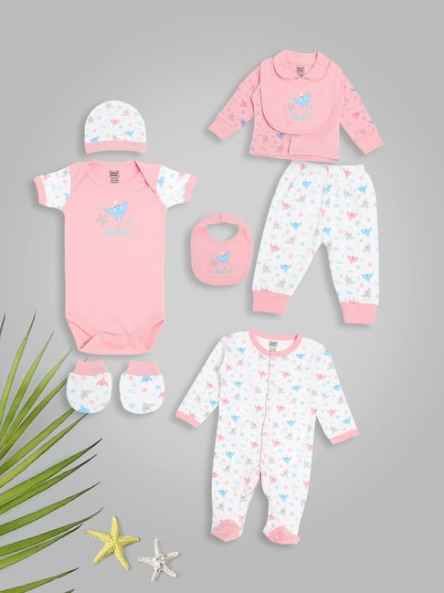 Mee Mee Kids Pink White Printed Bodysuit, Romper, T-Shirt, Pants, Caps,  Bibs with Mittens