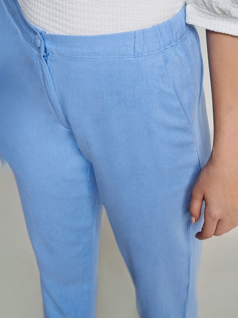 Solid Denim Relaxed Fit Women's Casual Pants