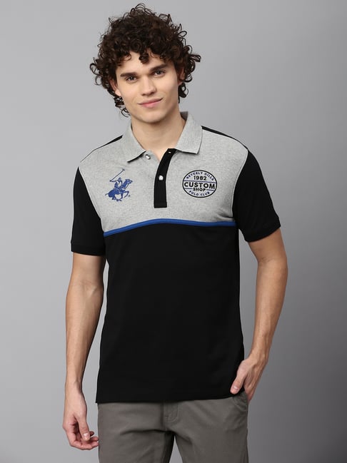 Beverly Hills Polo Club Black Regular Fit Cotton Polo T Shirt