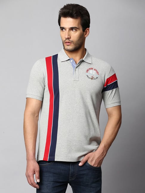 Beverly Hills Polo Club Grey Regular Fit Cotton Polo T-Shirt