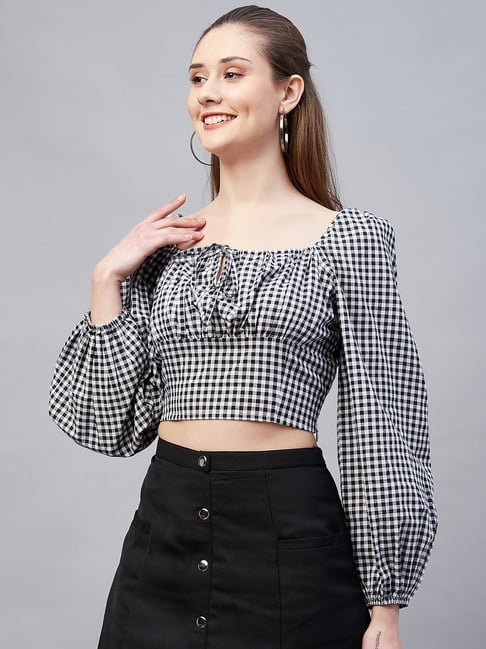 ANDMARY ♥ Claire set tops black Marie Claire Black Check Crop Top