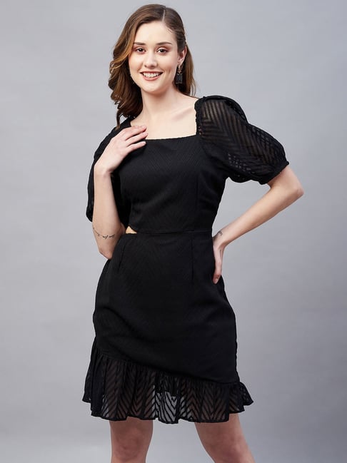 Marie Claire Black Geometric A Line Dress Price in India