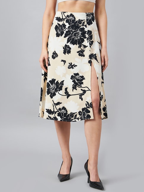 Carlton London Beige Floral Print Midi Skirt Price in India