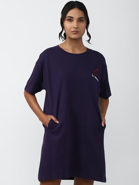 Forever 21 Navy Cotton Printed T-Shirt Dress Price in India