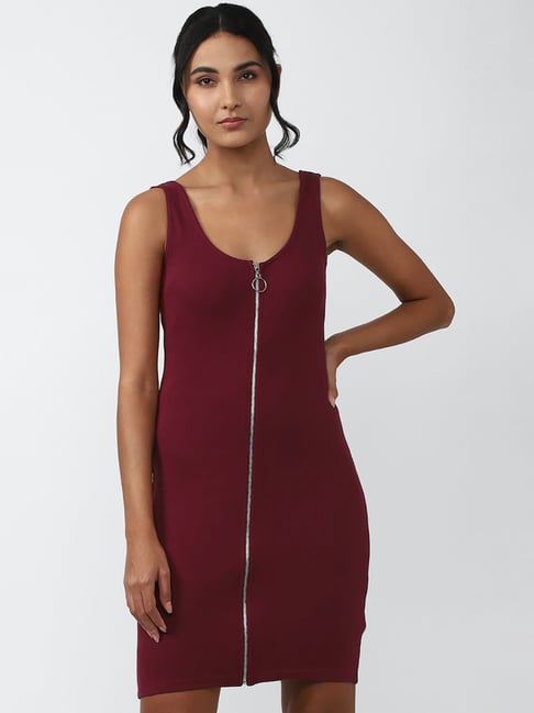 Forever 21 Maroon Cotton Regular Fit Bodycon Dress Price in India