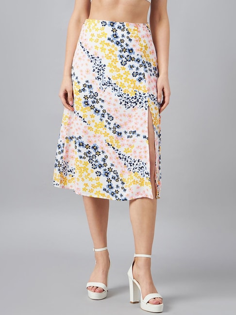 Marie Claire White Floral Print Midi Skirt Price in India