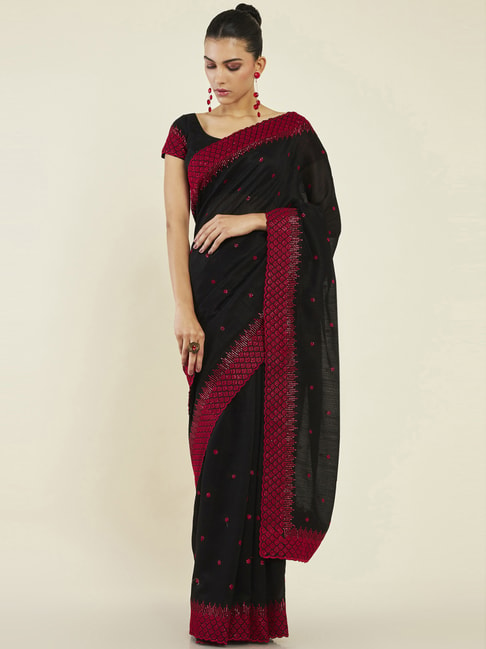 Soch Black Silk Embroidered Saree With Unstitched Blouse Price in India