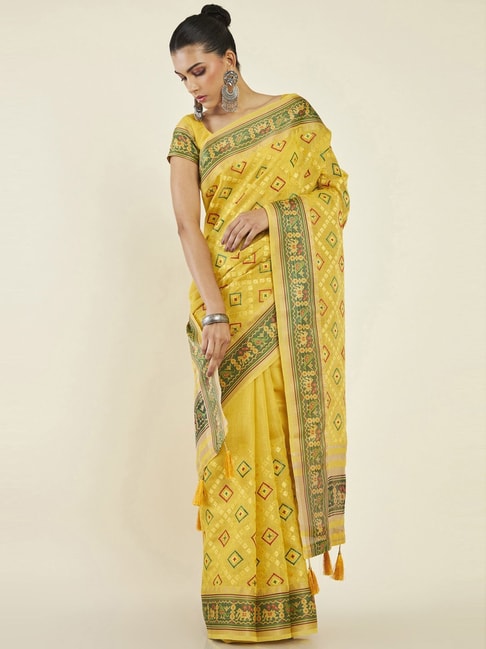 Soch Yellow Silk Woven Saree With Unstitched Blouse Price in India