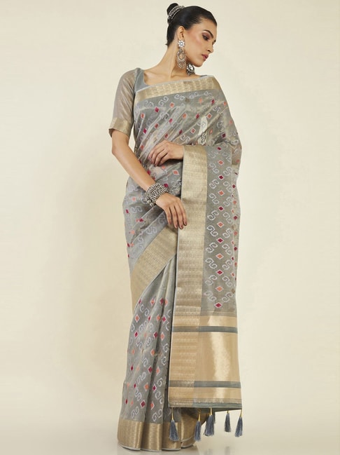 Soch Grey Silk Woven Saree With Unstitched Blouse Price in India