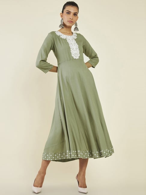 Soch Green Embroidered A-Line Dress Price in India