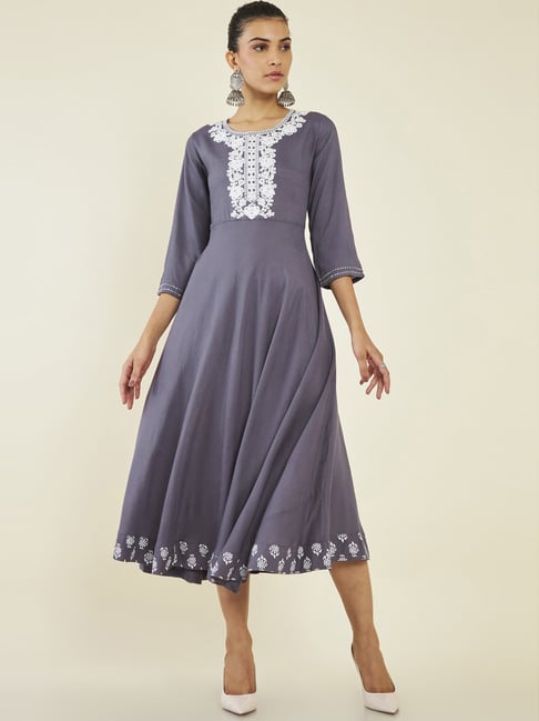 Soch Blue Embroidered A-Line Dress Price in India