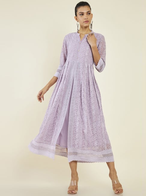 Soch Purple Embroidered A-Line Dress Price in India