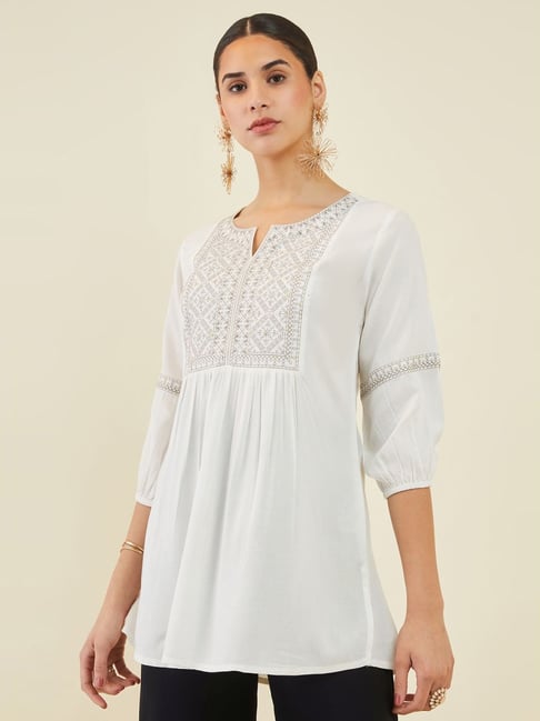 Off-White Embroidered Tunic