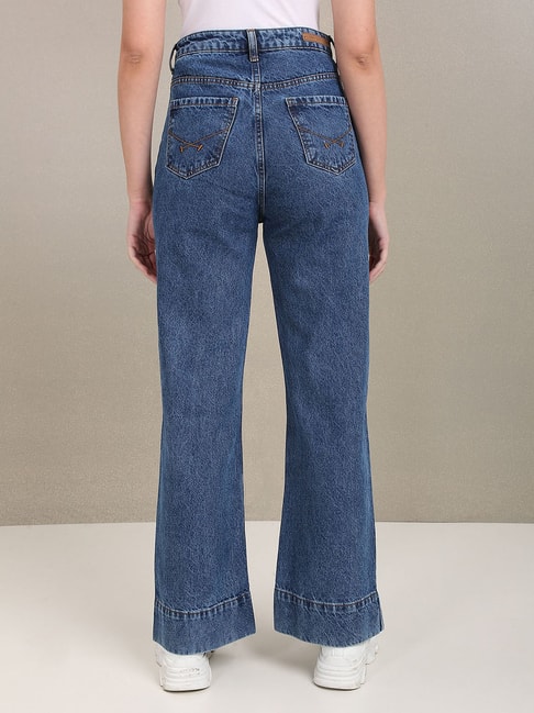 Blue Wide-leg Jeans With Studs