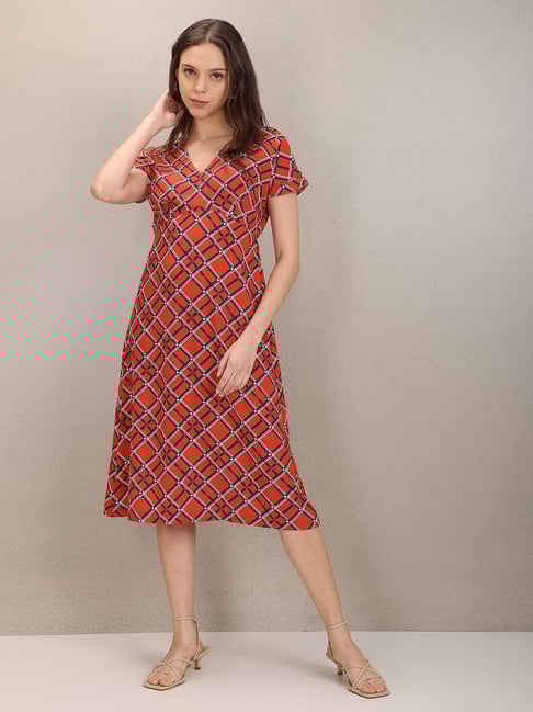 Polo Red Printed A-Line Dress